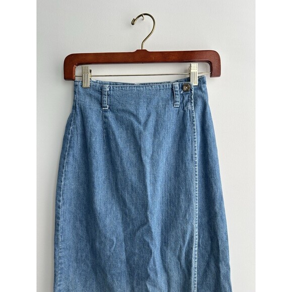 Vintage GAP Maxi Long Wrap Overlap Blue Denim Jean Skirt Women’s Size 1 - Picture 2 of 11